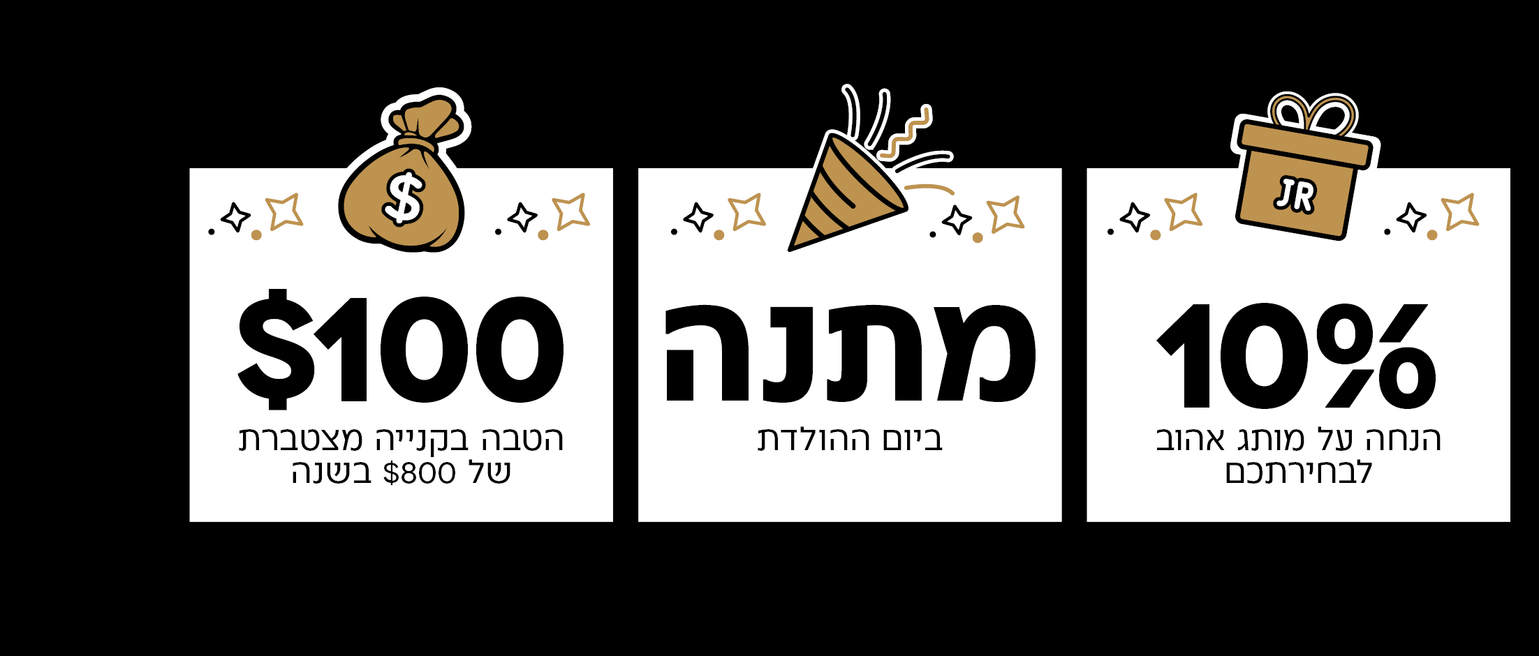 HP | Club Membership | He יש רק מקום אחד משתלם יותר מהדיוטי. מועדון הלקוחות של ג'יימס ריצ'רדסון. 10% הנחה על מותג אהוב לבחירתכם. חוגגים יום הולדת? מגיעה לכם מתנה. הטבת 100$ בקנייה מצטברת של 800$ בשנה. להבטות חברי מועדון>>