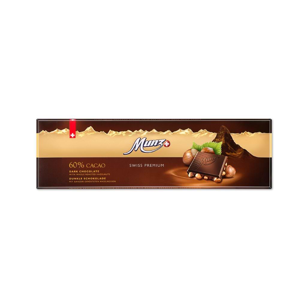 Munz Swiss Premium Dark 60% hazelnuts 300g - MUNZ - Duty Free