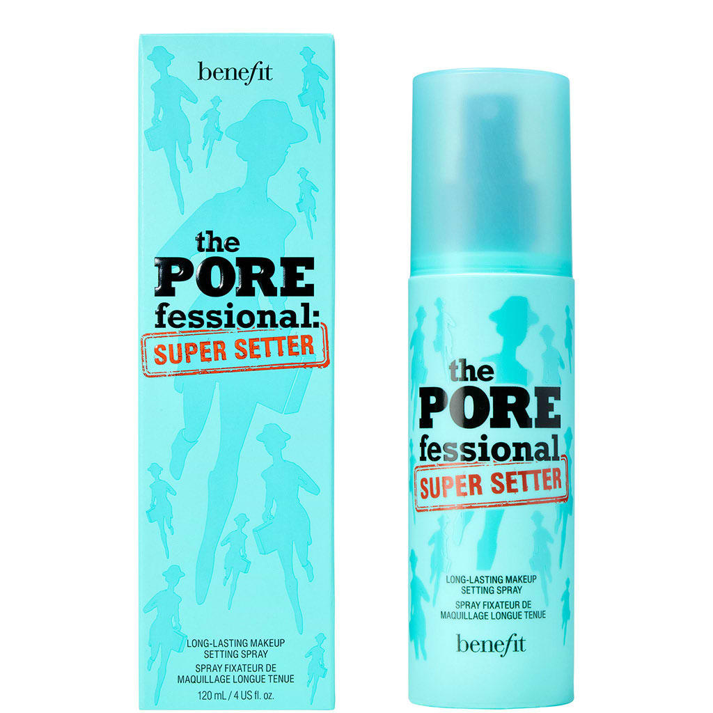 Benefit Porefessional Super Setter Spray 120ml - BENEFIT - Duty Free - מיסט ורסטילי זה זה נועל את האיפור למשך 16 שעות, מטשטש באופן מיידי את הנקבוביות ומותיר את העור חלק, רענן ומלא בלחות. הפורמולה על בסיס מים כוללת אבקות המטשטשות את