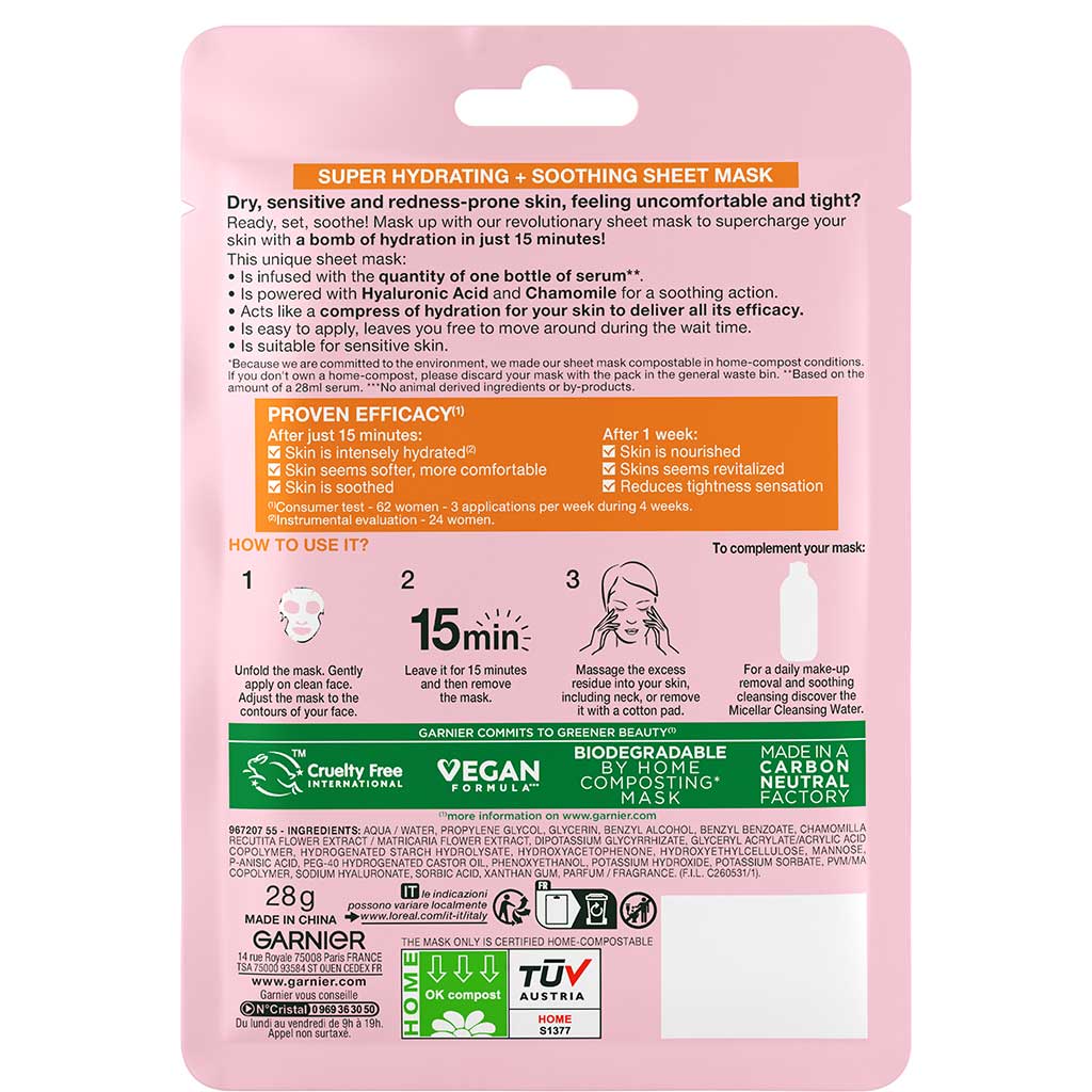 Garnier Skinactive Moisture Bomb Chamomile And Hyaluronic Acid Face Mask 1unit - GARNIER - Duty Free