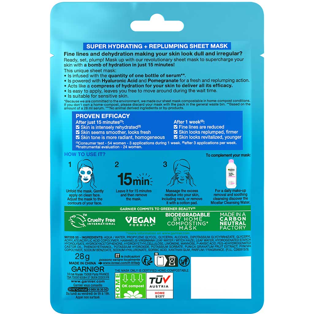 Garnier Skinactive Moisture Bomb Pomegranate And Hyaluronic Acid Face Mask 1unit - GARNIER - Duty Free