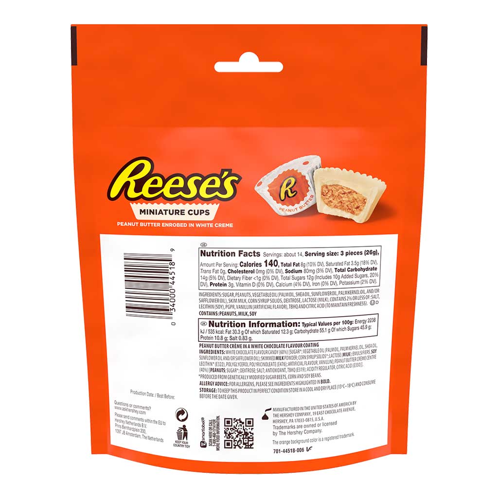 Reeses Miniature Cups White Creme Peanut Butter 355g - REESE'S - Duty Free