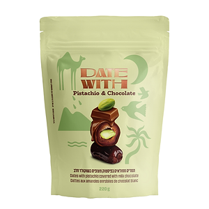 Dates Stuffed With Pistachios And Coated In Milk Chocolate 220g - DATE WITH - Duty Free Dates Stuffed With Pistachios And Coated In Milk Chocolate 220g - DATE WITH - Duty Free
