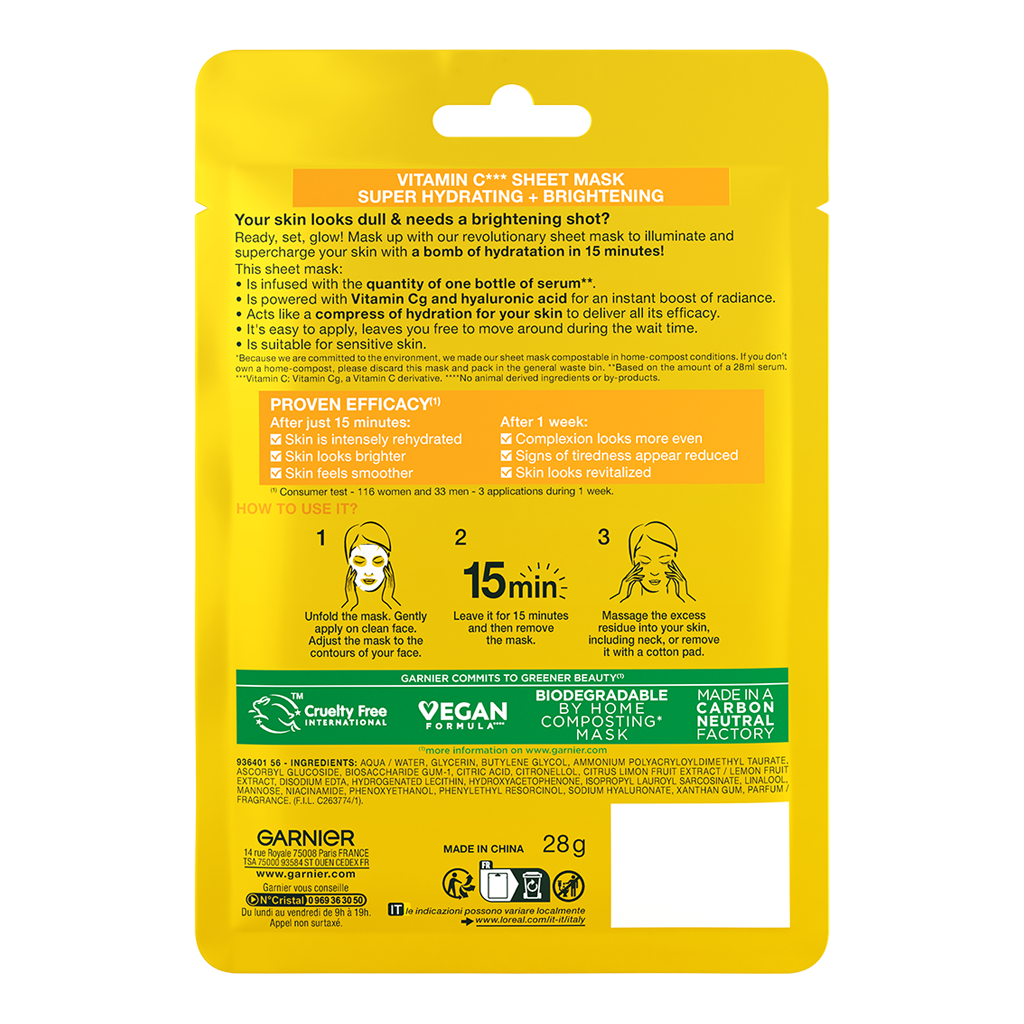 Garnier Skinactive Hydra Bomb Vitamin C Brightening Face Sheet Mask 28ml - GARNIER - Duty Free