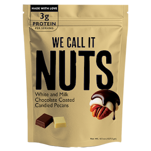 We call it NUTS Candied pecans coated with layers of white chocolate and milk chocolate 150g - WE CALL IT NUTS - Duty Free We call it NUTS Candied pecans coated with layers of white chocolate and milk chocolate 150g - WE CALL IT NUTS - Duty Free