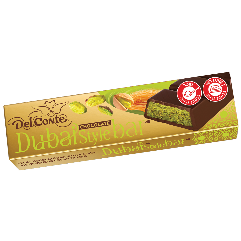 Delconte Fine milk chocolate bar with pistachio and kadaif filling 145g - DELCONTE - Duty Free