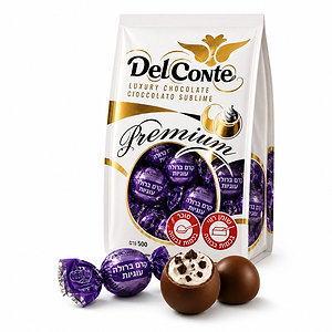 Delconte Milk chocolate pralines with cream Brulee flavored filling and cocoa cookie 500g Bag - DELCONTE - Duty Free Delconte Milk chocolate pralines with cream Brulee flavored filling and cocoa cookie 500g Bag - DELCONTE - Duty Free