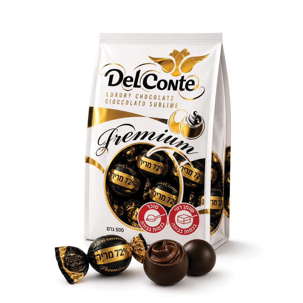Delconte Extra dark chocolate 72% pralines with cacao cream 500g Bag - DELCONTE - Duty Free