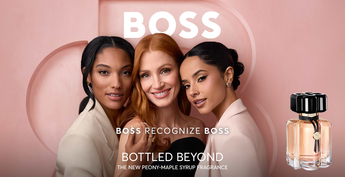 Bottled Beyond For Her הבושם החדש לנשים מבית BOSS בלב הניחוח שילוב ייחודי של אדמונית ורודה זוהרת עם תווי סירופ מייפל חמימים וענבריים.
