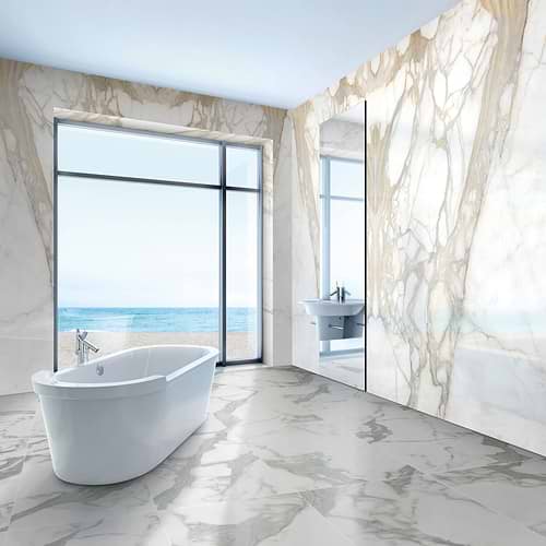 Bernini Oro Polished Porcelain Slab - Room Scene