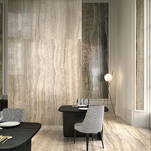 Eccentric Luxe Almond Slab 48x110 Polished Lifestyle Dining