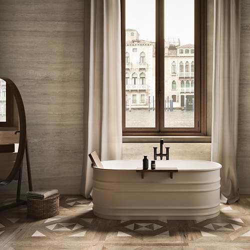 Invictus Ivory Slab 47x109 Lifestyle Bathroom