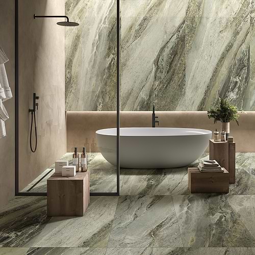 Irish Green Slab 47x110 Polished Lifestyle Bathroom