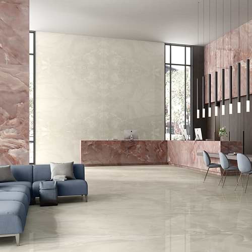 Onice Ghiaccio Polished Porcelain Slab - Room Scene 1