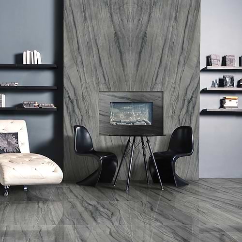 Platinum Grey Slab 48x110 Matte Lifestyle Livingroom