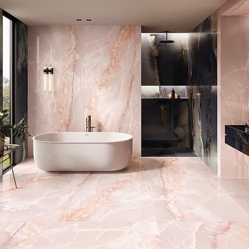 Tele Di Marmo Onyx Pink Polished Porcelain Slab - Room Scene 1