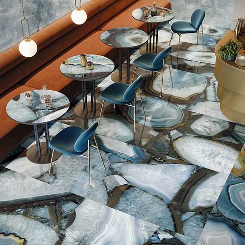 Tele Di Marmi Preciosa Agata Azure Polished Porcelain Slab - Room Scene 2