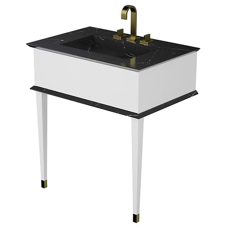 Classic Nero Marquina 30" White Vanity with Gold Accents 