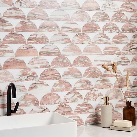 Moonrise Rosa Norvegia Pink Polished Marble Waterjet Mosaic