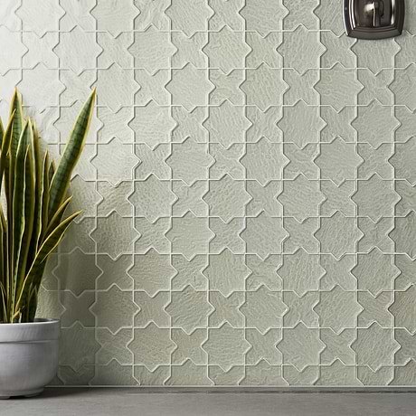 Behati White 4" Star Cross Polished Glass Mosaic Tile