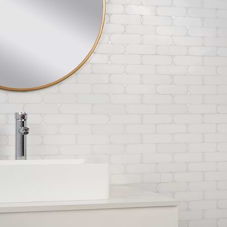 Norway White Thassos 2x6 Polished Marble and Pearl Waterjet Mosaic Tile