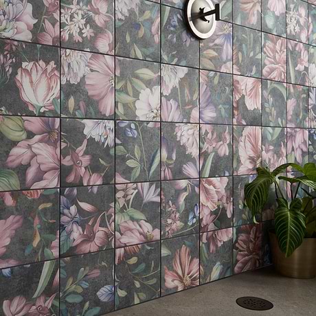 Wilder Garden Pink 8x8 Mural Matte Porcelain Tile by Angela Harris