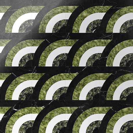 Arc Horizontal Soul Green & Black 12x12 Polished Marble Mosaic Tile by Elizabeth Sutton