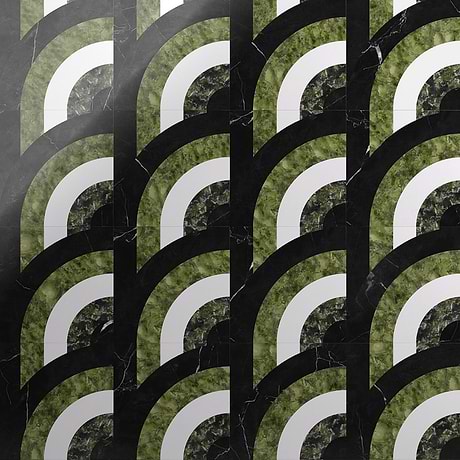 Arc Vertical Soul Green & Black 12x12 Polished Marble Mosaic Tile by Elizabeth Sutton