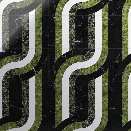 Arc Interlock Soul Green & Black 12x12 Polished Marble Mosaic Tile by Elizabeth Sutton