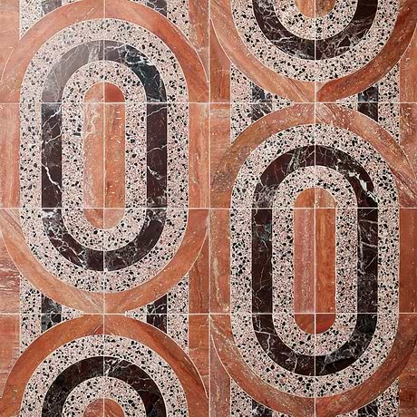 Arc Oval Canyon Terracotta 12x12 Honed Marble and Terrazzo Mosaic Tile by Elizabeth Sutton