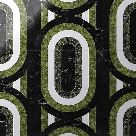 Arc Oval Soul Green & Black 12x12 Polished Marble Mosaic Tile by Elizabeth Sutton