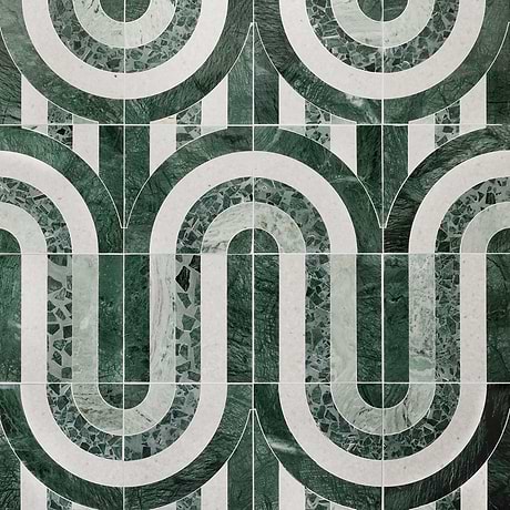 Arc Wave Forest Green 12x12 Honed Marble and Terrazzo Mosaic Tile by Elizabeth Sutton