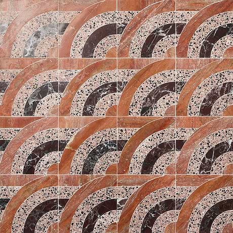 Arc Horizontal Canyon Terracotta 12x12 Honed Marble and Terrazzo Mosaic Tile by Elizabeth Sutton