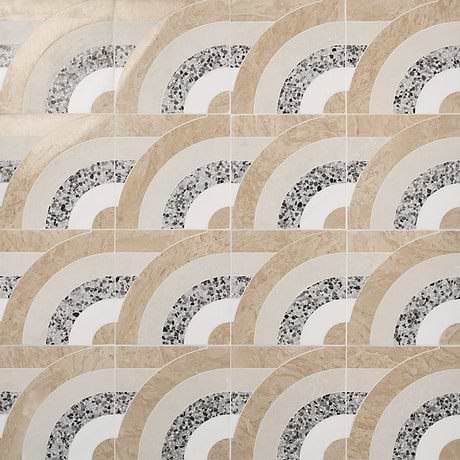 Arc Horizontal Desert Beige 12x12 Honed Marble and Terrazzo Mosaic Tile by Elizabeth Sutton