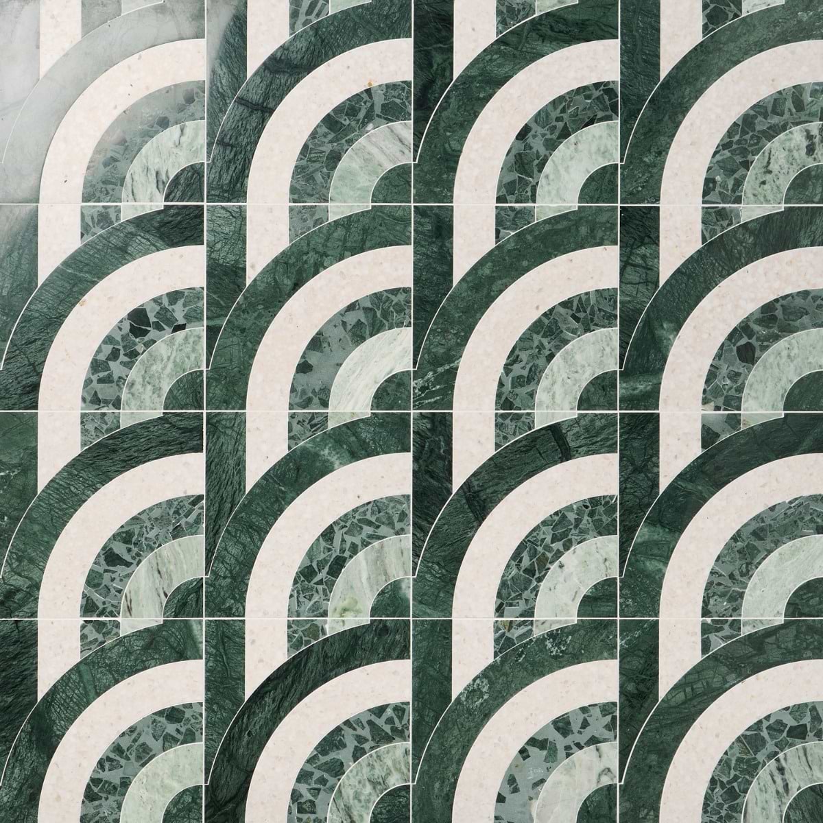 ARC Vertical Forest Green 12x12 Honed Marble and Terrazzo Mosaic Tile by Elizabeth Sutton