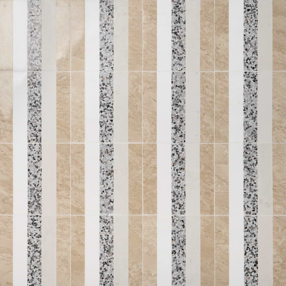 ARC Linear Desert Beige 12x12 Honed Marble and Terrazzo Mosaic Tile by Elizabeth Sutton