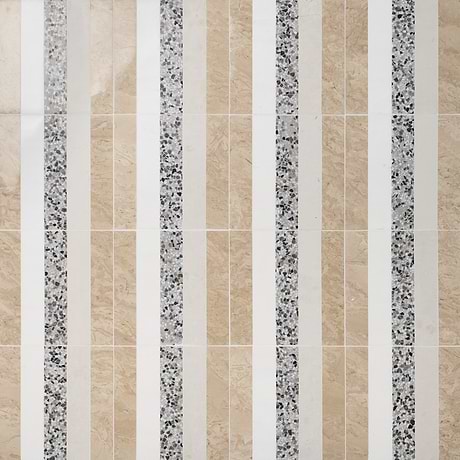 Arc Linear Desert Beige 12x12 Honed Marble and Terrazzo Mosaic Tile by Elizabeth Sutton