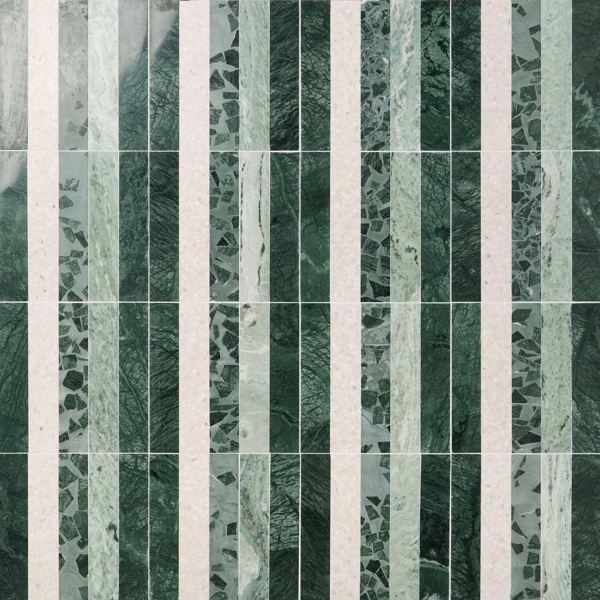 ARC Linear Forest Green 12x12 Honed Marble and Terrazzo Mosaic Tile by Elizabeth Sutton