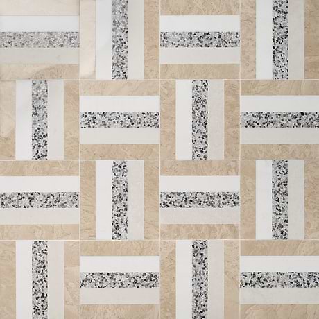 Arc Weave Desert Beige 12x12 Honed Marble and Terrazzo Mosaic Tile by Elizabeth Sutton