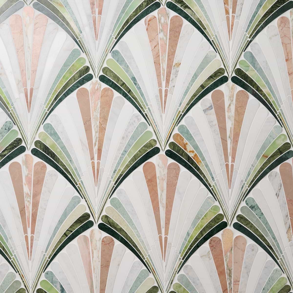 FIERRA Flamingo Multicolor 11x24 Fan Polished Waterjet Marble Mosaic Tile