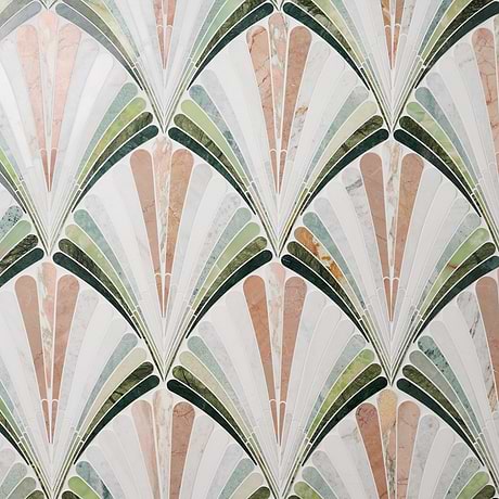 Fierra Flamingo Multicolor 11x24 Fan Polished Waterjet Marble Mosaic Tile