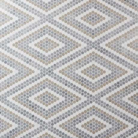 Juno Diamond Beige and Gray 1" Hexagon Polished Marble Mosaic