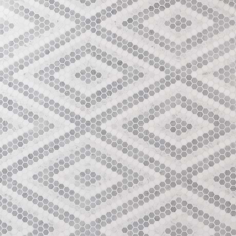 Juno Diamond Gray and White 1" Hexagon Polished Marble Mosaic