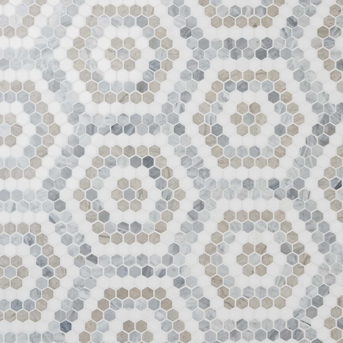 JUNO Honeycomb Beige and Gray 1" Hexagon Polished Marble Mosaic