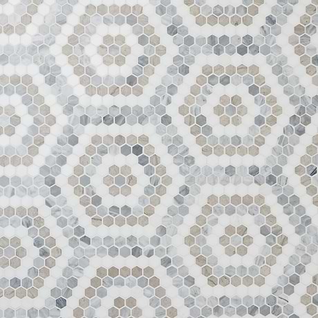 Juno Honeycomb Beige and Gray 1" Hexagon Polished Marble Mosaic
