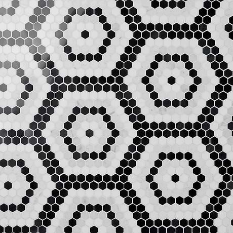 Juno Honeycomb Black and White 1" Hexagon Polished Marble Mosaic