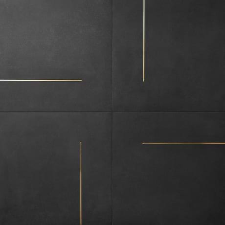 Lines Brass Inlay Black 24X24 Matte Porcelain Tile