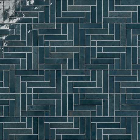 Zelora Coastal Blue Herringbone Glosrry Ceramic Mosaic Tile
