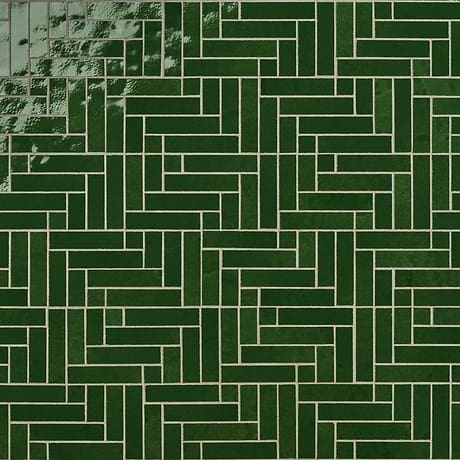 Zelora Forest Green Herringbone Glossy Ceramic Mosaic Tile