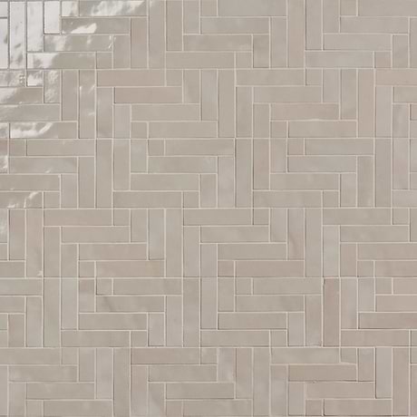 Zelora Linen Beige Herringbone Glossy Ceramic Mosaic Tile